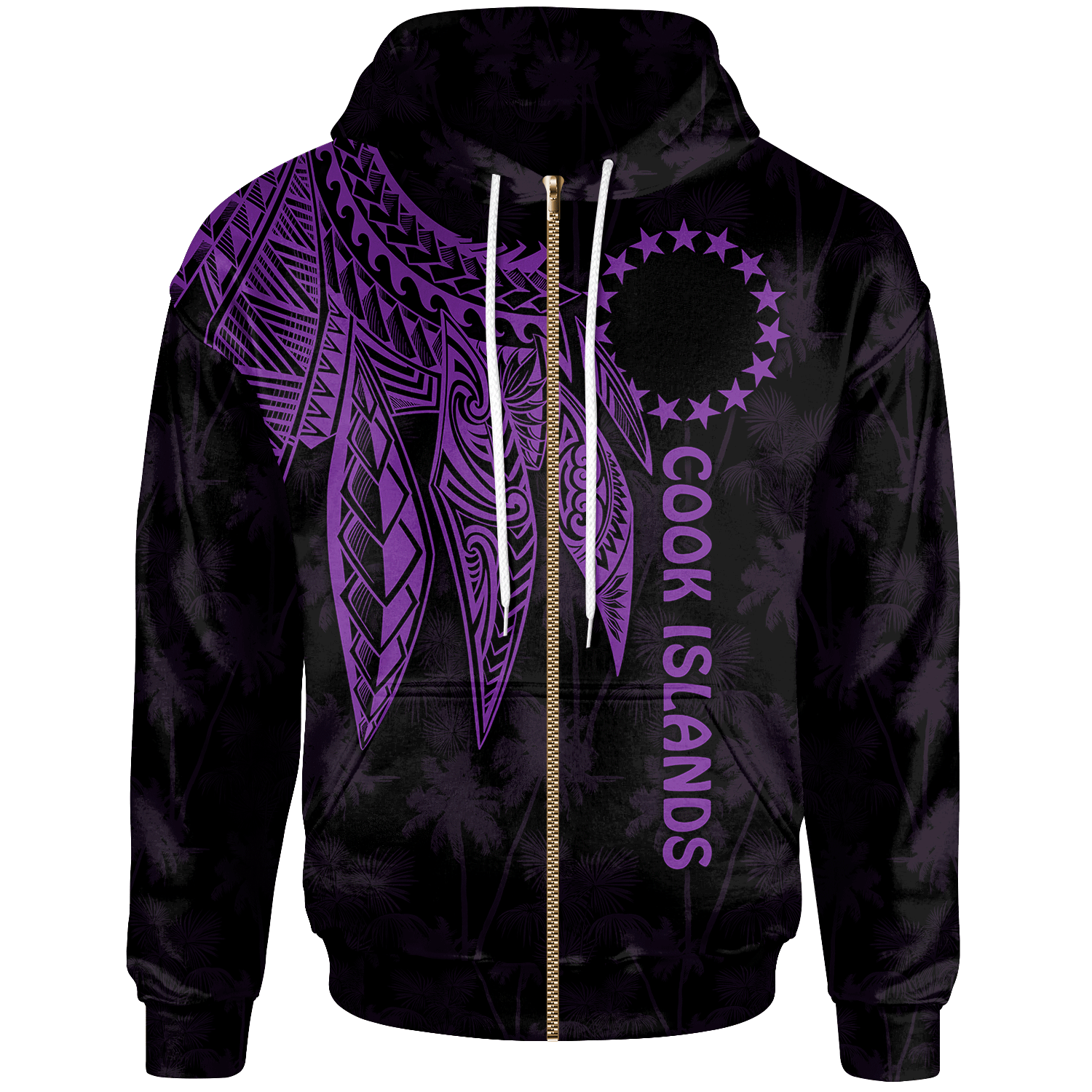 Cook Islands Zip up Hoodie Polynesian Wings (Purple) Unisex Purple - Polynesian Pride