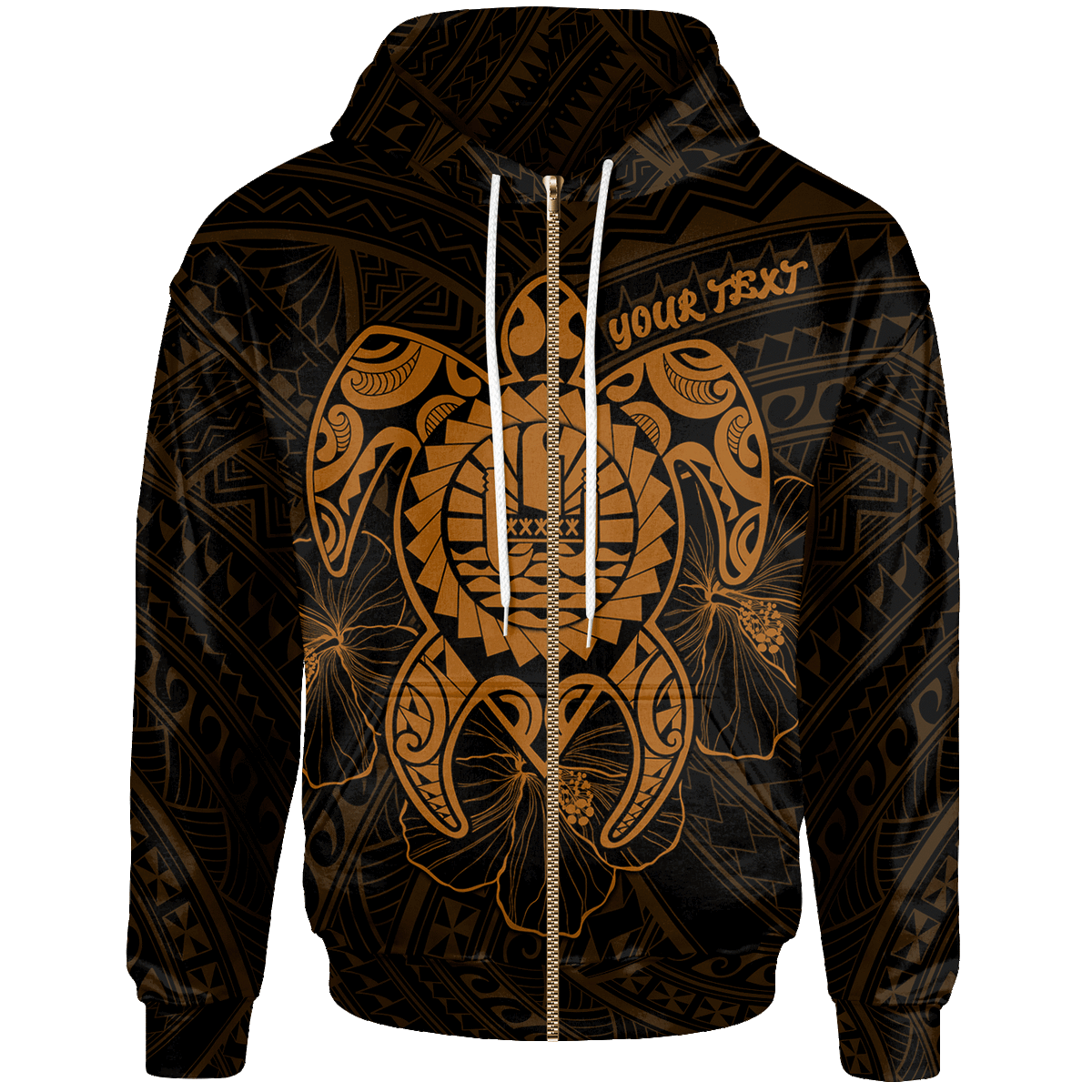 Tahiti Polynesian Custom Zip up Hoodie Vintage Polynesian Turtle (Golden) Unisex Blue - Polynesian Pride