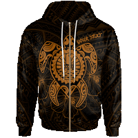 Tahiti Polynesian Custom Zip up Hoodie Vintage Polynesian Turtle (Golden) Unisex Blue - Polynesian Pride