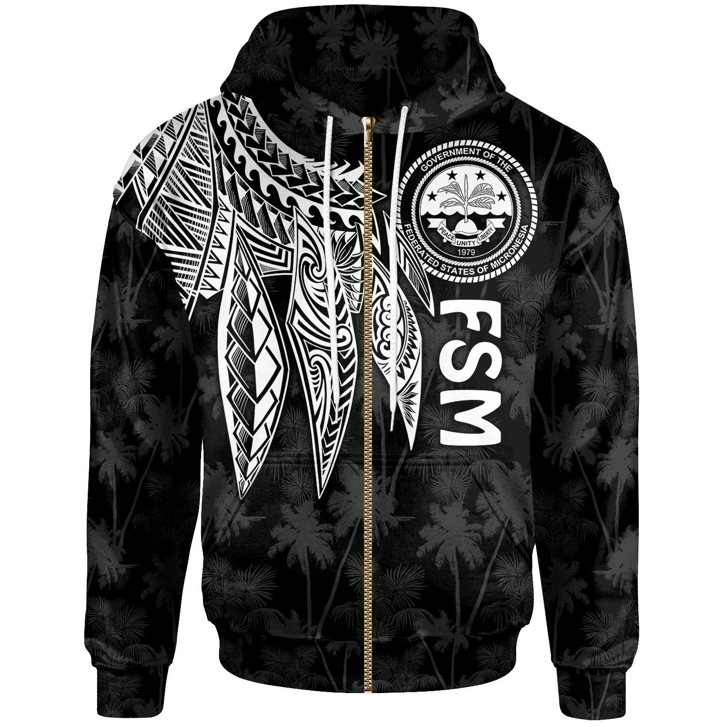 Federated States of Micronesia Zip up Hoodie Polynesian Wings (White) Unisex White - Polynesian Pride