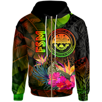 Federated States of Micronesia Polynesian Zip up Hoodie Hibiscus and Banana Leaves Unisex Reggae - Polynesian Pride