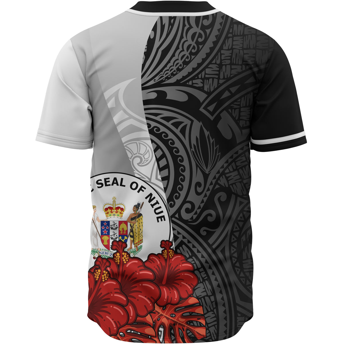 Niue Polynesian Baseball Shirt - Coat Of Arm With Hibiscus White - Polynesian Pride