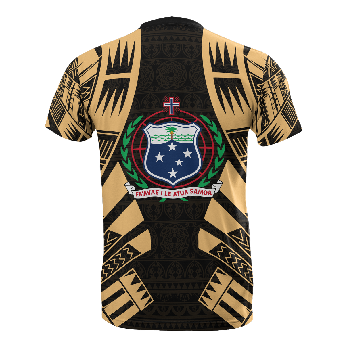 Samoa T Shirt Samoan Coat of Arms Polynesian Tattoo Gold Style - Polynesian Pride
