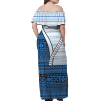 Fiji Tapa Tribal Women Off Shoulder Long Dress - LT12 - Polynesian Pride