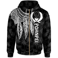Pohnpei Zip up Hoodie Polynesian Wings (White) Unisex White - Polynesian Pride