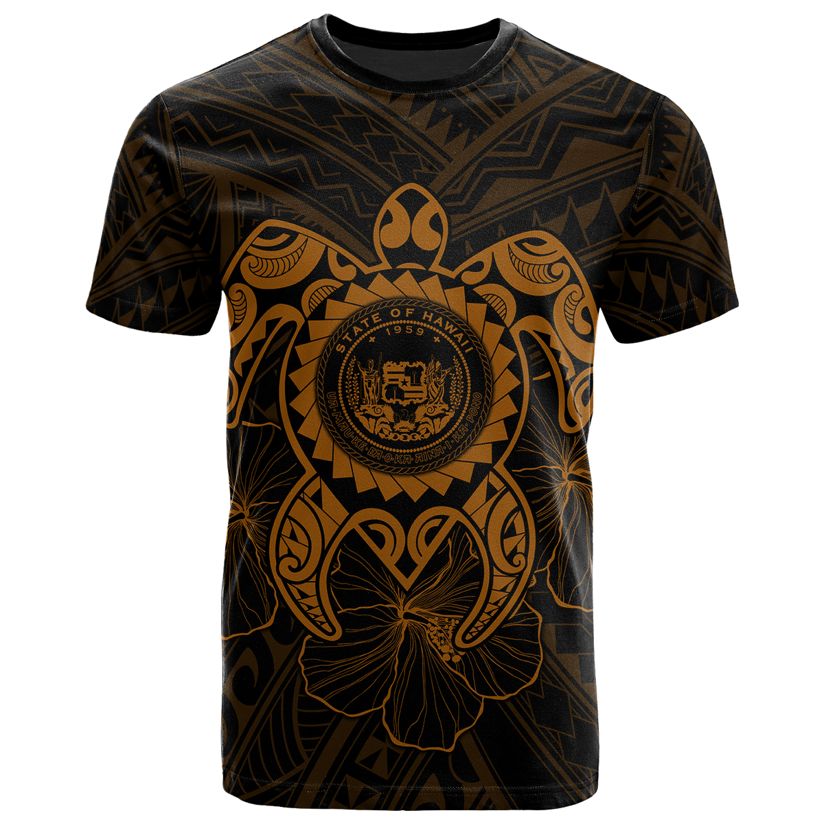 Hawaii Polynesian T Shirt Vintage Polynesian Turtle (Golden) Unisex Golden - Polynesian Pride