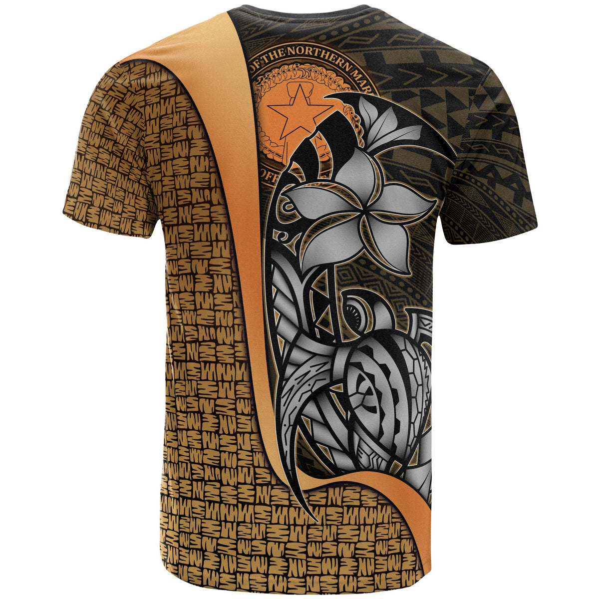 Northern Mariana Islands Polynesian Custom T Shirt Gold Turtle with Hook - Polynesian Pride