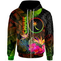Chuuk Polynesian Zip up Hoodie Hibiscus and Banana Leaves Unisex Reggae - Polynesian Pride