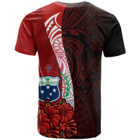 Samoa Polynesian Custom T shirt Coat Arm With Hibiscus - Polynesian Pride