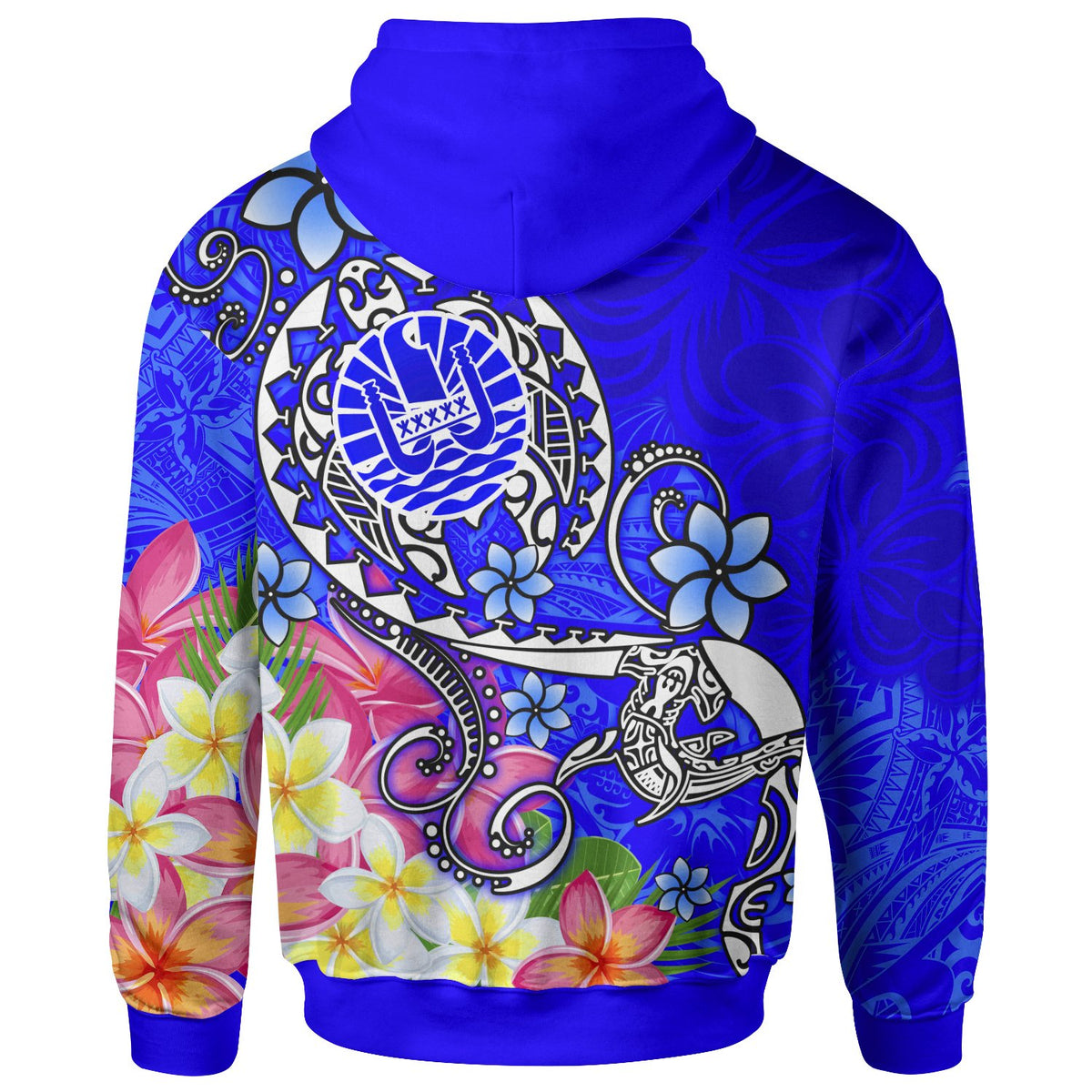 Tahiti Custom Zip up Hoodie Turtle Plumeria (Blue) - Polynesian Pride