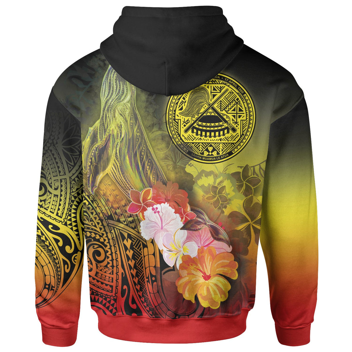 American Samoa Polynesian Hoodie Humpback Whale with Tropical Flowers - Polynesian Pride