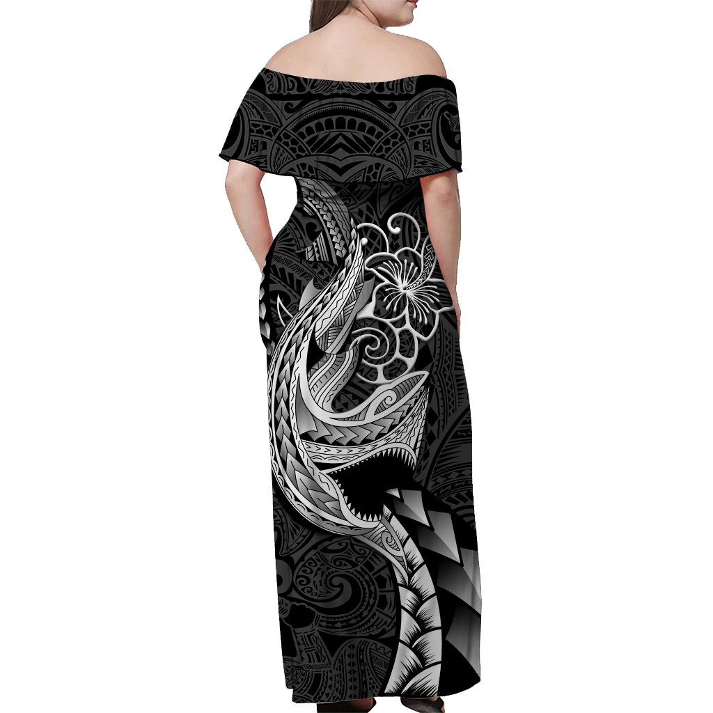 (Custom Personalised) Polynesian Shark Tattoo Hawaii Tribal Off Shoulder Long Dress - LT12 - Polynesian Pride