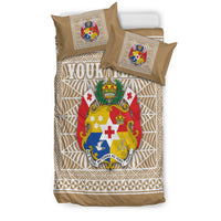 (Custom Personalised) Tonga Pattern Bedding Set Coat of Arms - Beige and White LT4 - Polynesian Pride