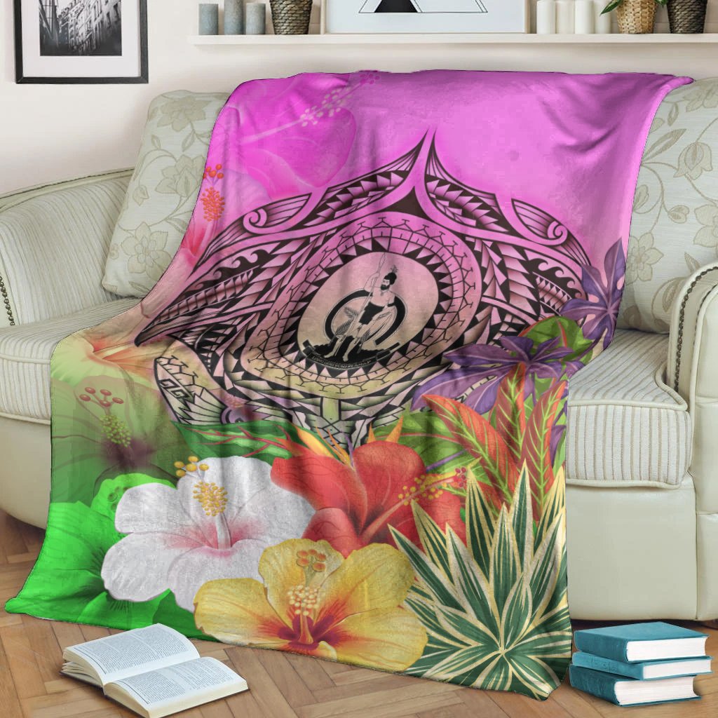 Vanuatu Premium Blanket - Manta Ray Tropical Flowers - Polynesian Pride