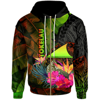 Tokelau Polynesian Zip up Hoodie Hibiscus and Banana Leaves Unisex Reggae - Polynesian Pride
