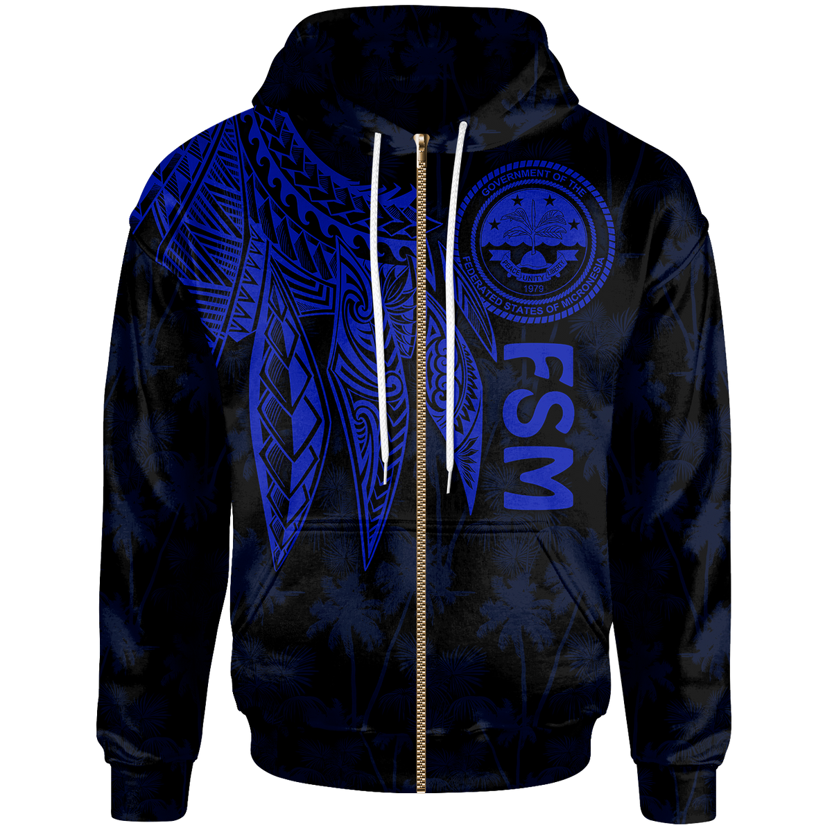Federated States of Micronesia Zip up Hoodie Polynesian Wings (Blue) Unisex Blue - Polynesian Pride