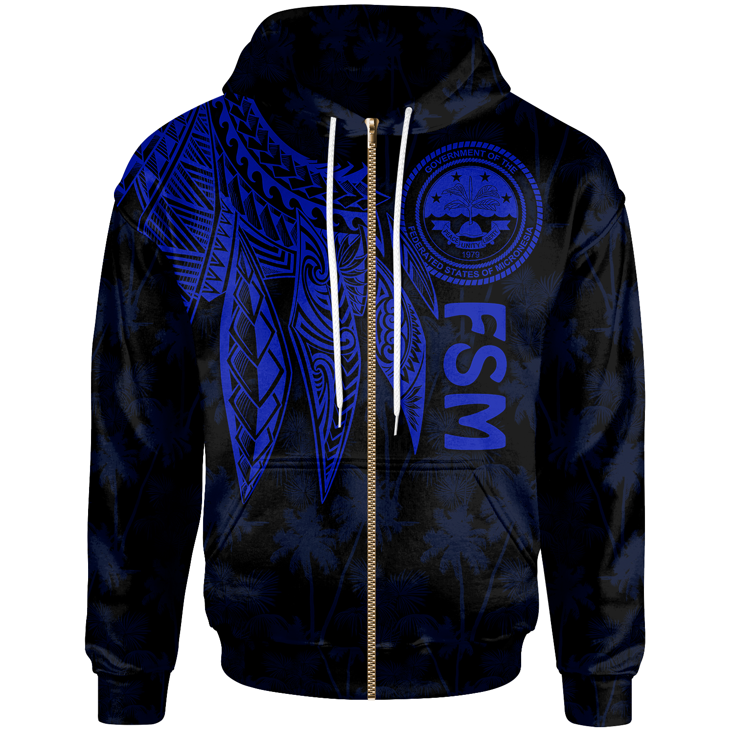 Federated States of Micronesia Zip up Hoodie Polynesian Wings (Blue) Unisex Blue - Polynesian Pride