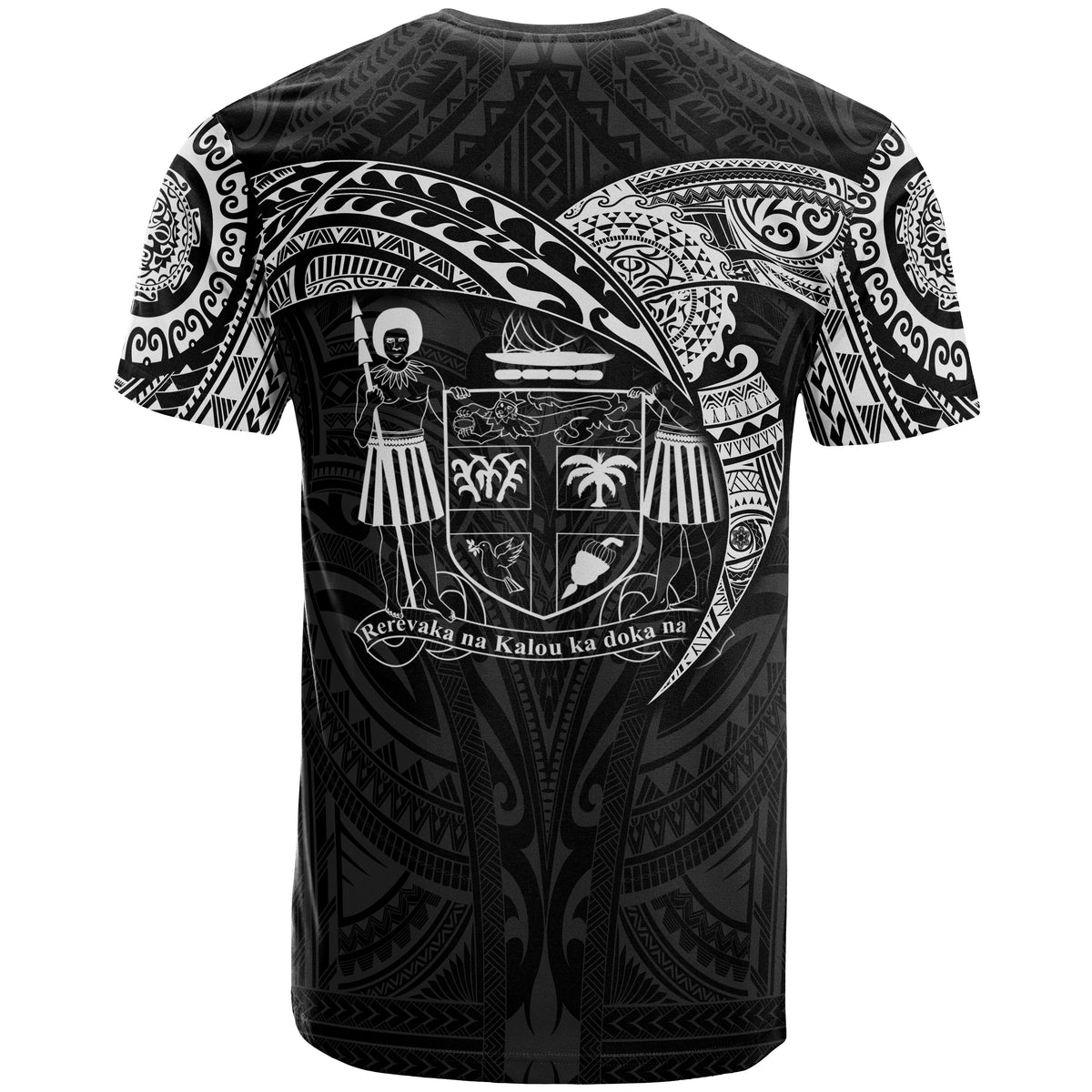 Fiji Polynesian T Shirt Coat of Arm Full Color Heart Shield - Polynesian Pride