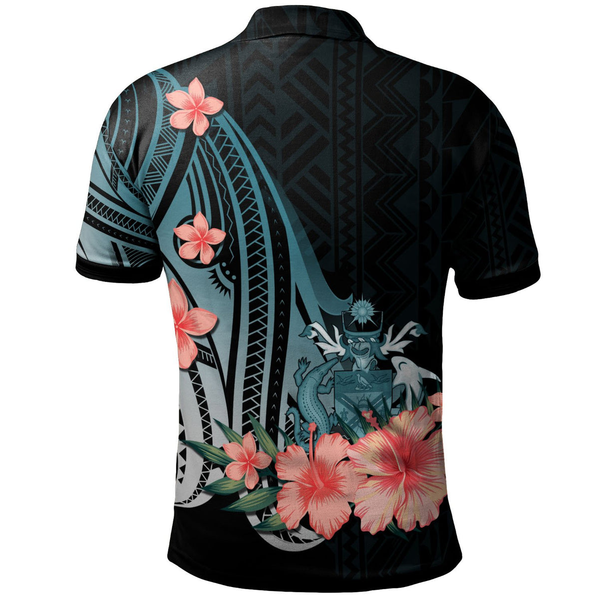 Solomon Islands Custom Polo Shirt Turquoise Polynesian Hibiscus Pattern Style - Polynesian Pride