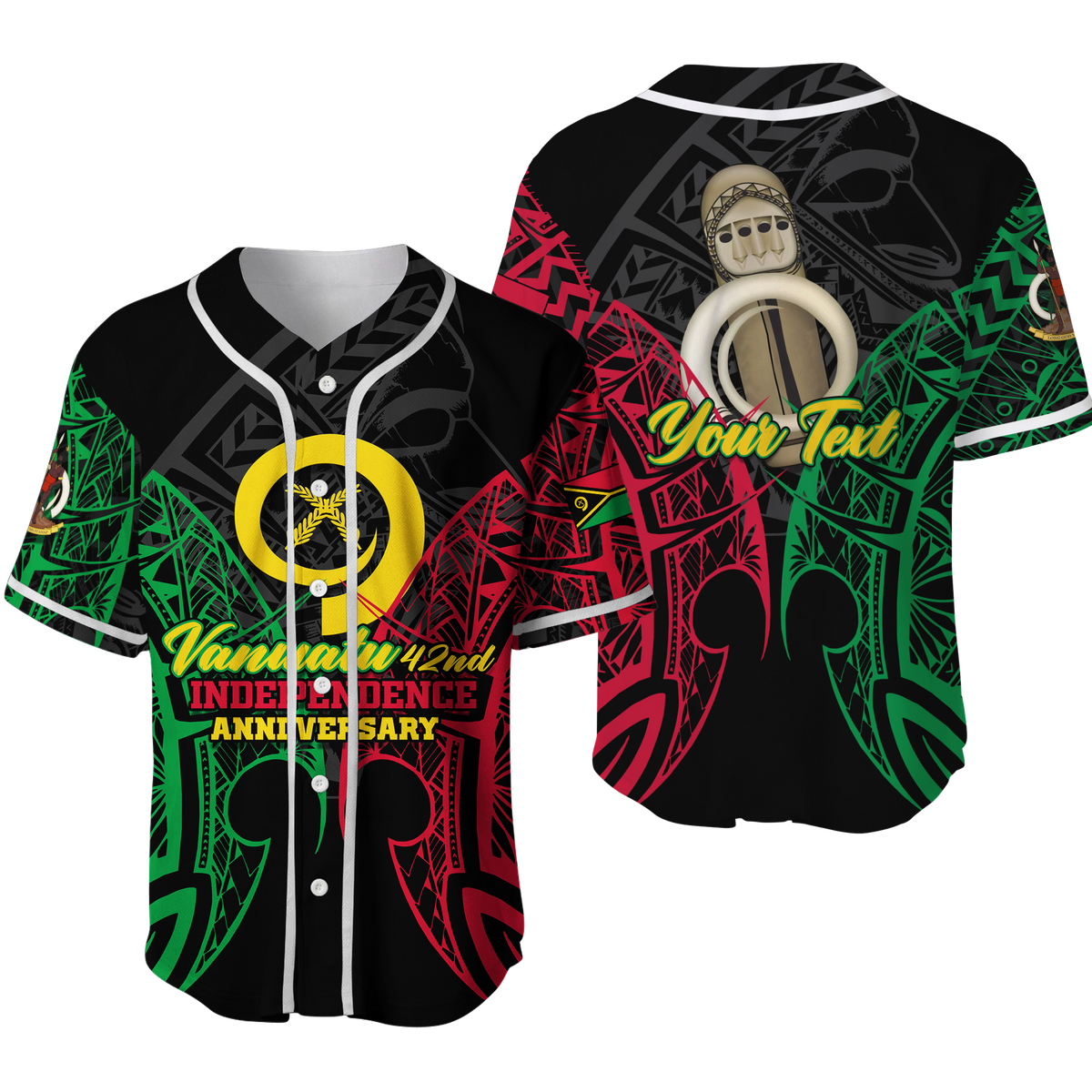 Custom Vanuatu 42nd Independence Anniversary Pride Baseball Jersey - LT12 Unisex Black - Polynesian Pride