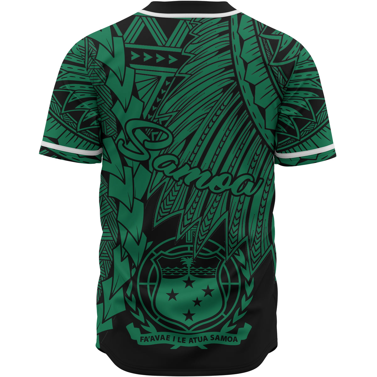 Samoa Polynesian Custom Personalised Baseball Shirt - Tribal Wave Tattoo Green - Polynesian Pride