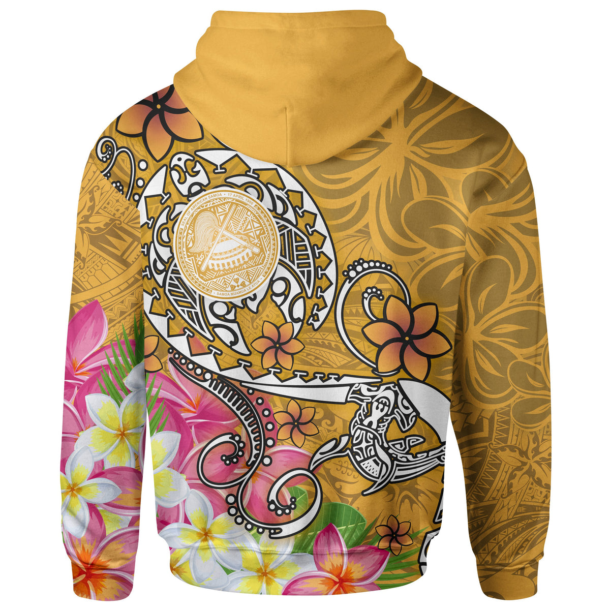 American Samoa Polynesian Zip up Hoodie Turtle Plumeria (Gold) - Polynesian Pride