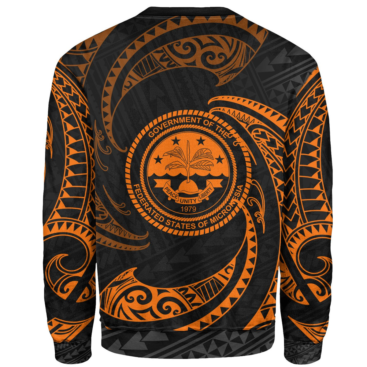 Federated States Of Micronesia Polynesian Custom Personalised Sweater - Orange Tribal Wave - Polynesian Pride