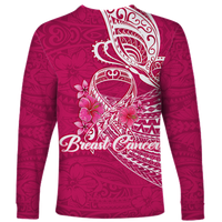 Breast Cancer Pink Ribbon Butterfly Polynesian Pink Version Long Sleeve Shirt - LT12 - Polynesian Pride