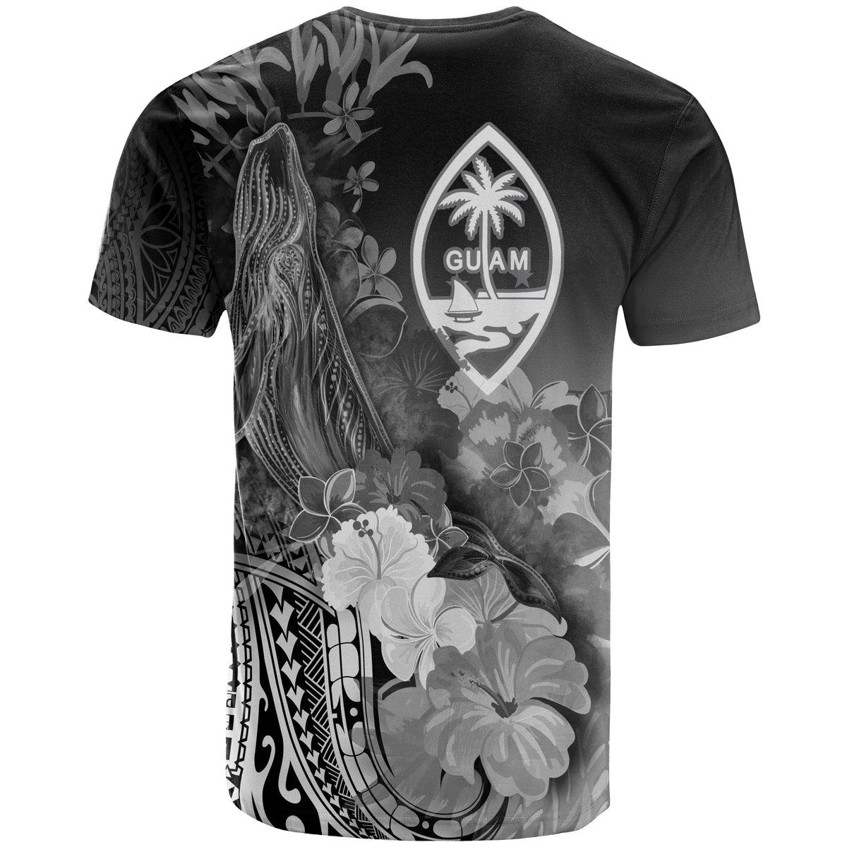 Guam Custom T Shirt Humpback Whale with Tropical Flowers (white) - Polynesian Pride