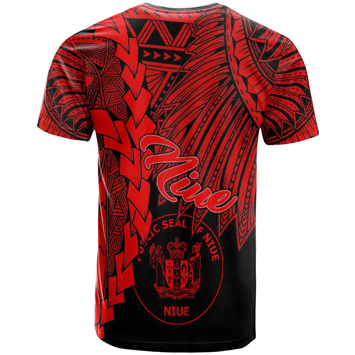 Niue Polynesian T Shirt Tribal Wave Tattoo Red - Polynesian Pride