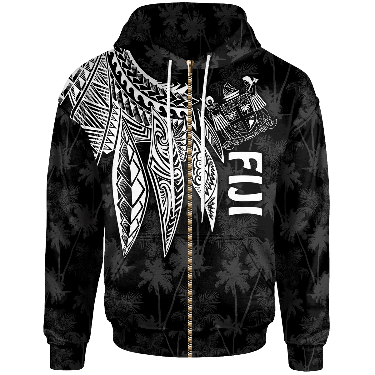 Fiji Zip up Hoodie Polynesian Wings (White) Unisex Blue - Polynesian Pride