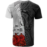 Fiji Polynesian Custom T Shirt Coat of Arms With Hibiscus White - Polynesian Pride