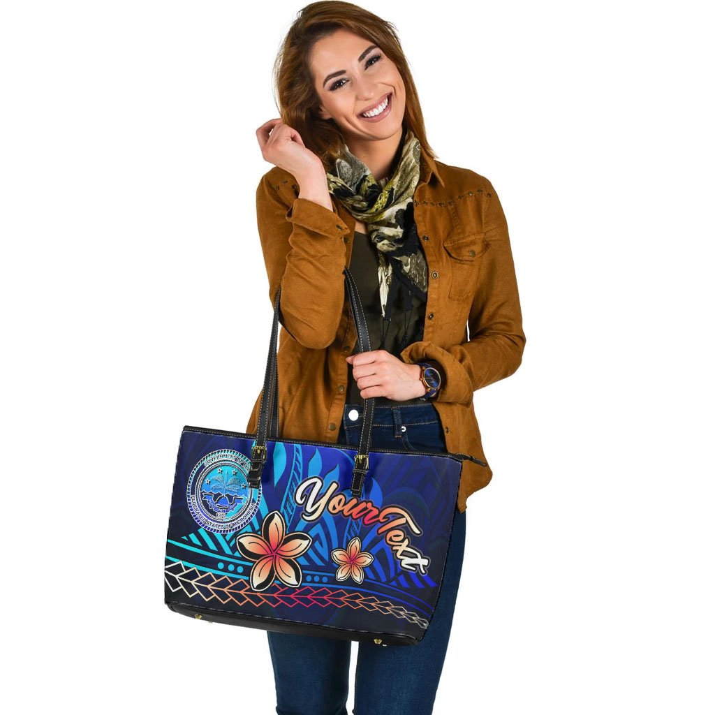 Federated States of Micronesia Custom Personalised Large Leather Tote Bag - Vintage Tribal Mountain - Polynesian Pride