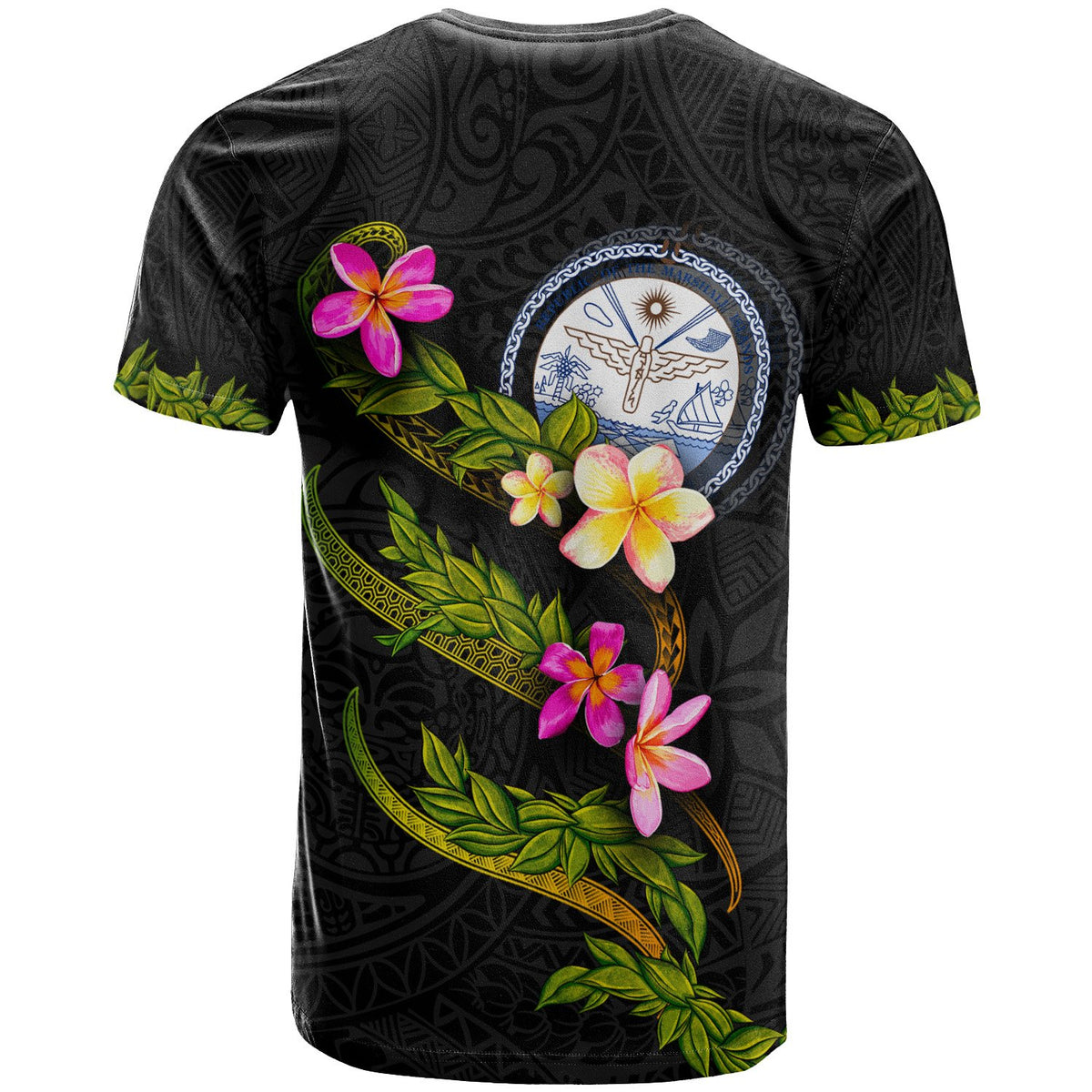 Marshall Islands Polynesian T Shirt Plumeria Tribal - Polynesian Pride