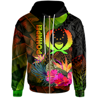 Pohnpei Polynesian Zip up Hoodie Hibiscus and Banana Leaves Unisex Reggae - Polynesian Pride