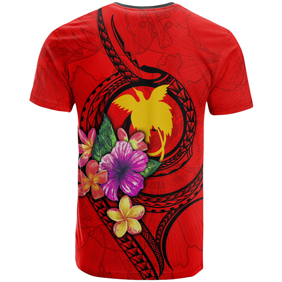 Papua New Guinea Polynesian Custom T shirt Floral With Seal Red - Polynesian Pride