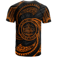 Palau Polynesian All Over T Shirt Orange Tribal Wave - Polynesian Pride