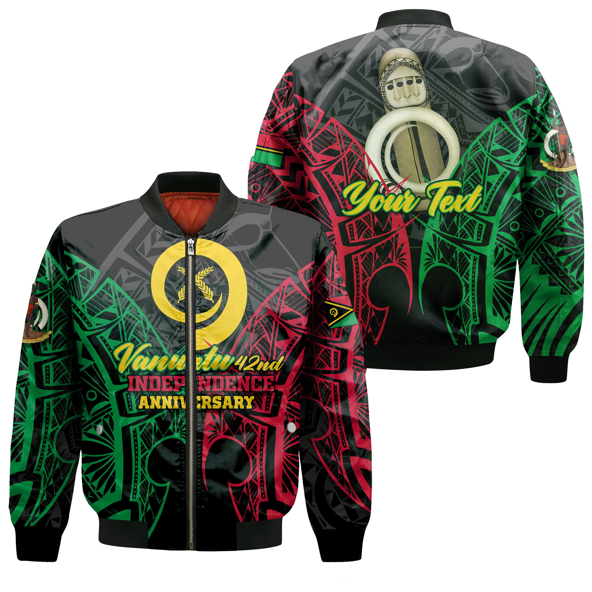 Custom Vanuatu 42nd Independence Anniversary Pride Bomber Jacket - LT12 Bomber Jacket Black - Polynesian Pride