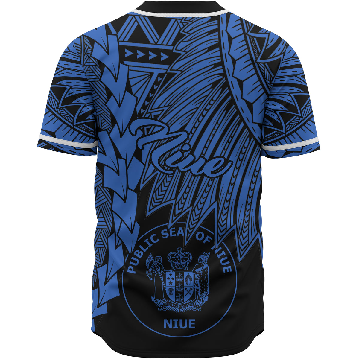 Niue Polynesian Custom Personalised Baseball Shirt - Tribal Wave Tattoo Blue - Polynesian Pride