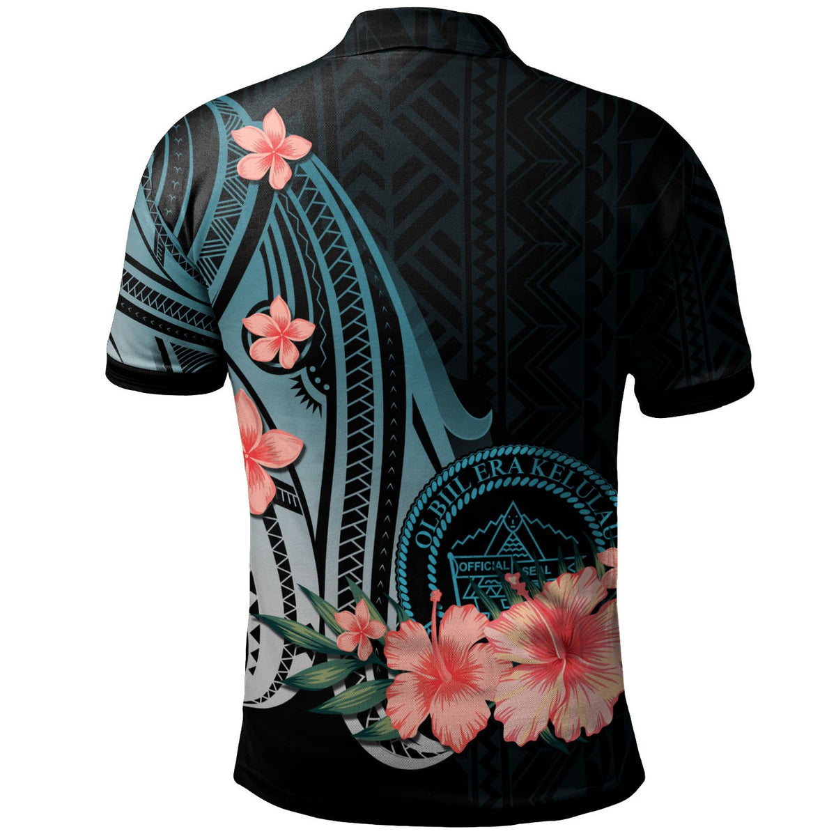 Palau Polo Shirt Turquoise Polynesian Hibiscus Pattern Style - Polynesian Pride