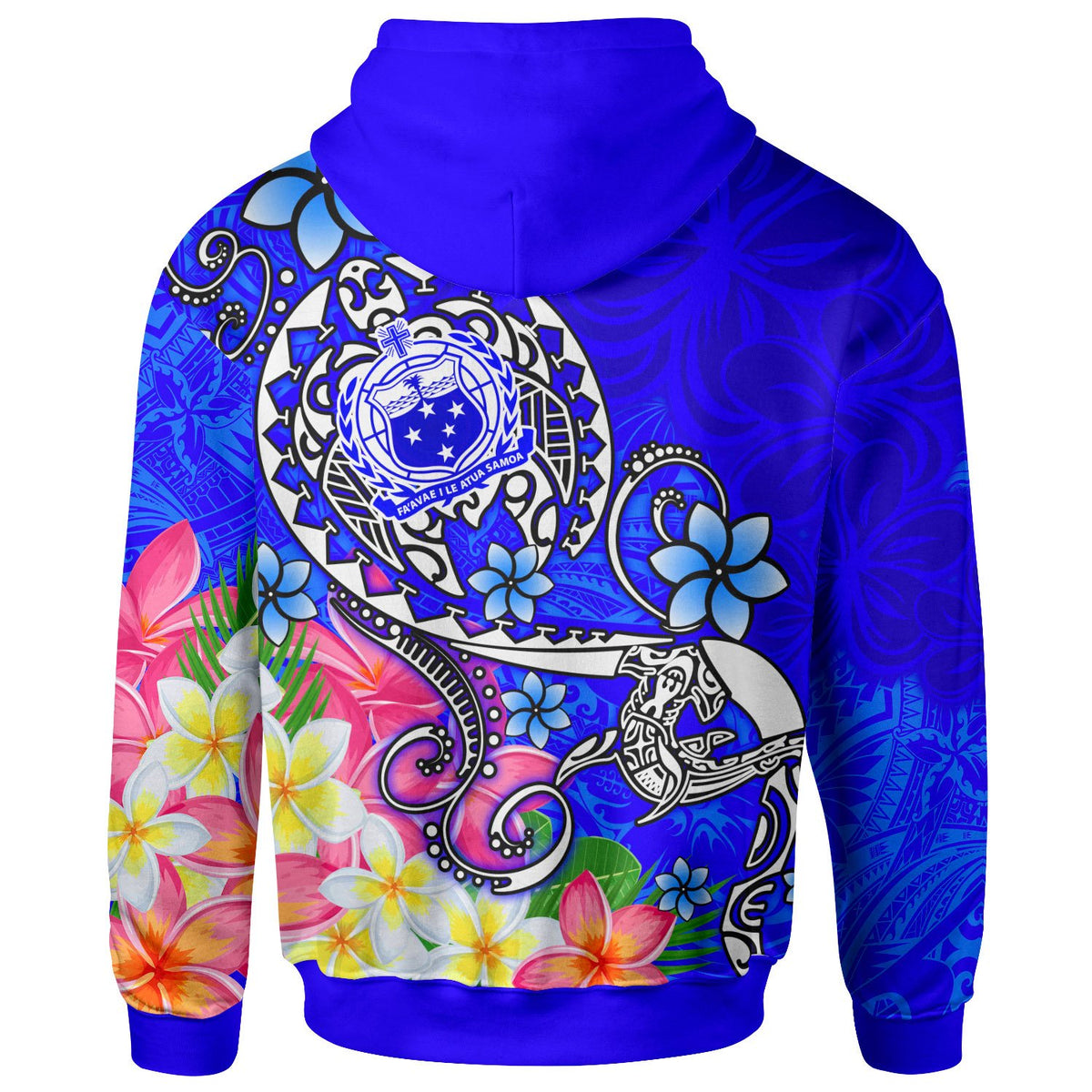 Samoa Hoodie Turtle Plumeria (Blue) - Polynesian Pride