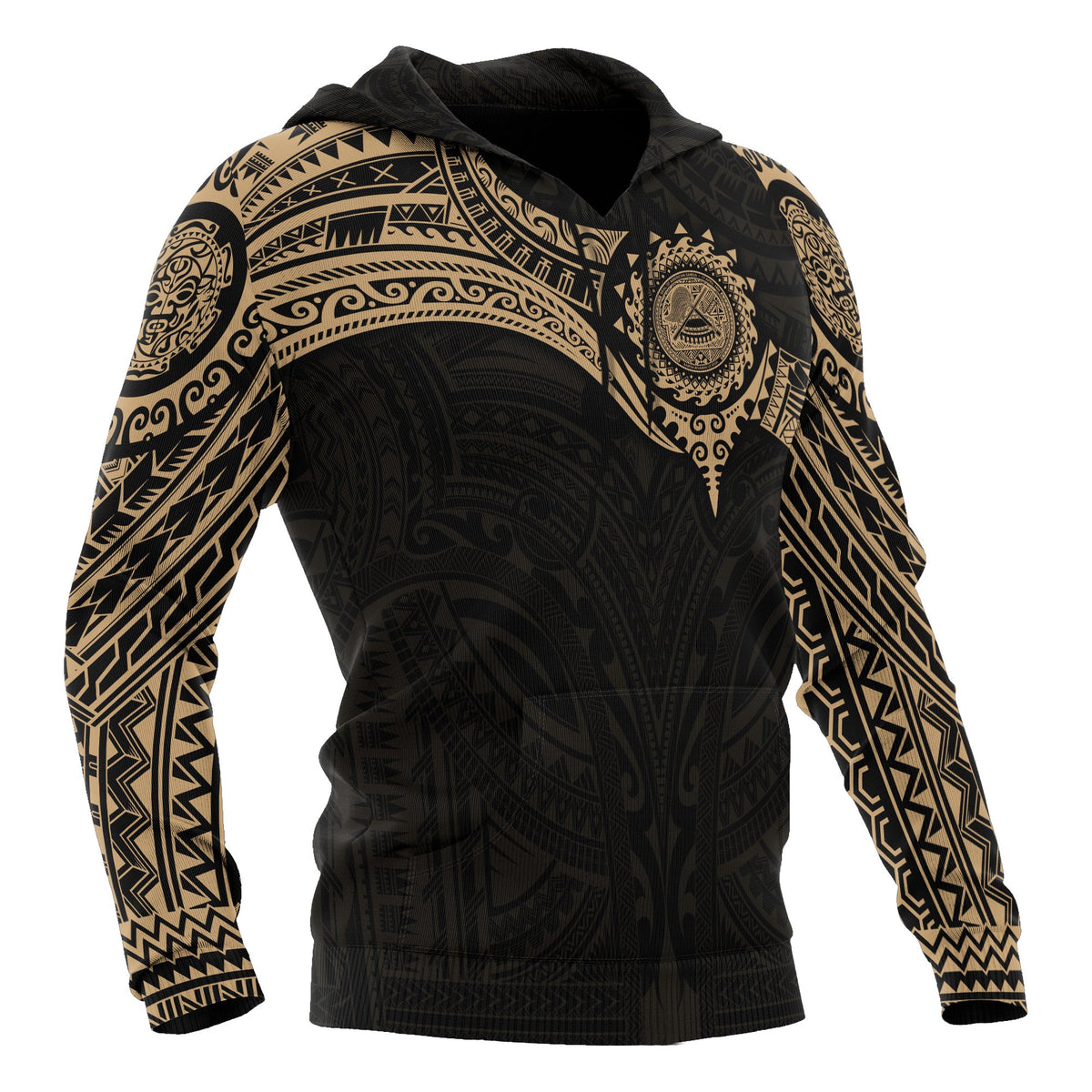 American Samoa Polynesian Hoodie Gold Heart Shield - Polynesian Pride