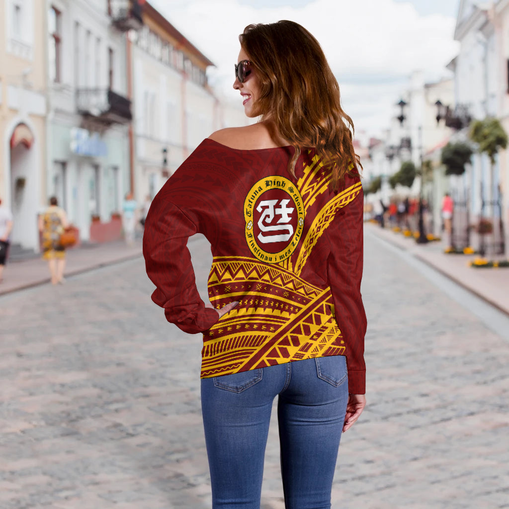 Tafuna High School American Samoa Pride Women Off Shoulder Sweater - LT12 - Polynesian Pride