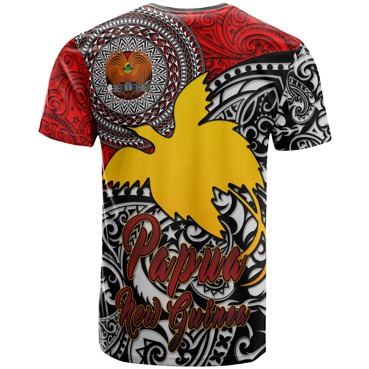 Papua New Guinea T shirt Custom Emblem Of Papua New Guinea With Polynesian Patterns T shirt - Polynesian Pride