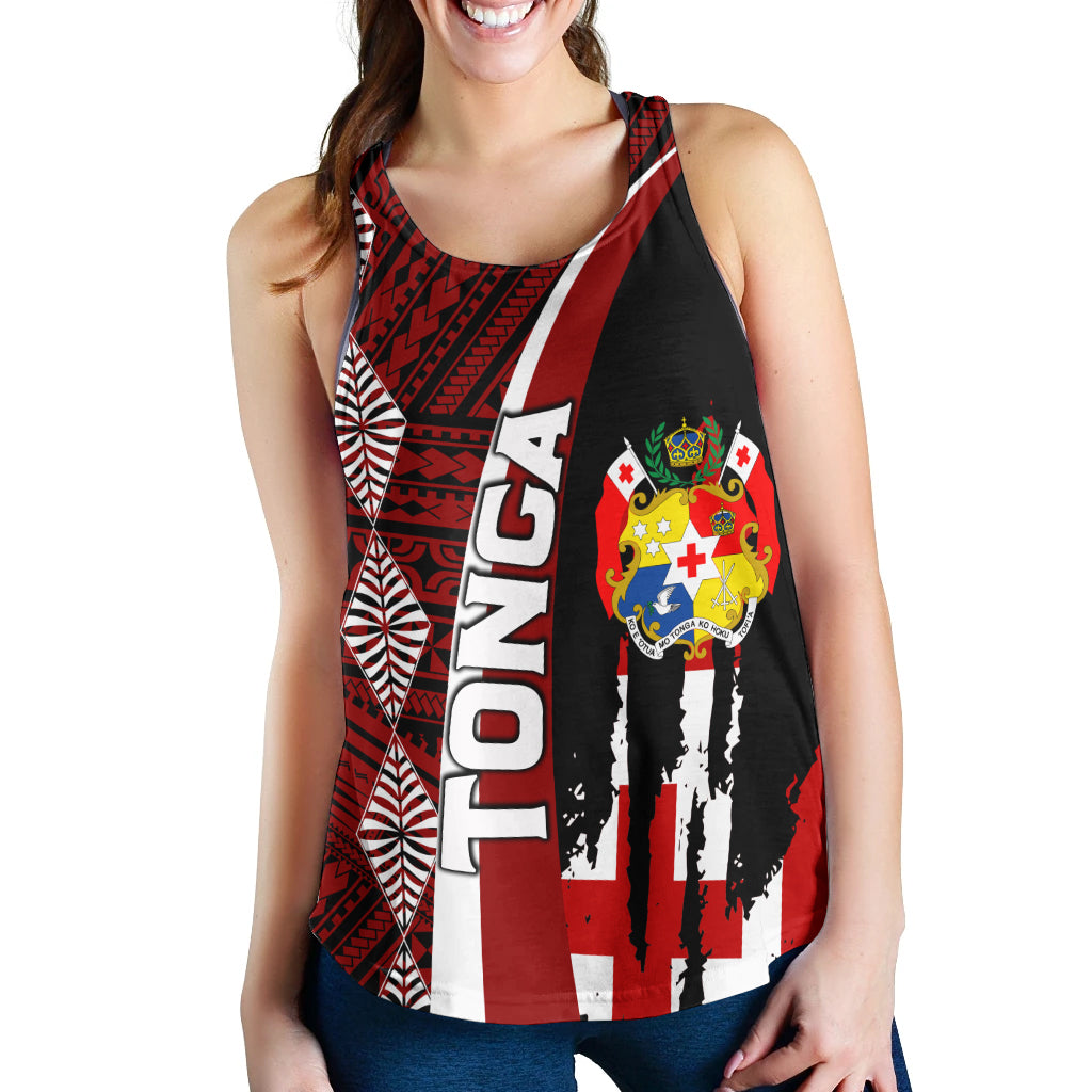Tonga Women Racerback Tank - Coat Of Arms Tapa Tonga Patterns - Polynesian Pride
