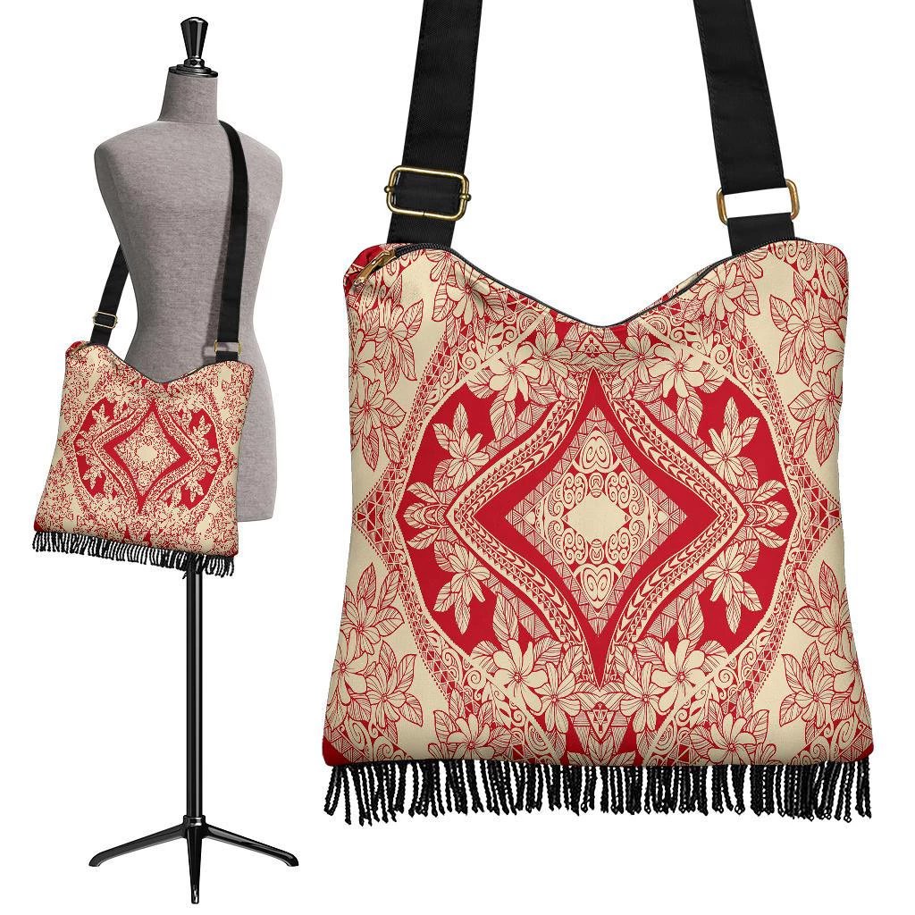 Polynesian Tribal Crossbody Boho Handbag Red Pattern Crossbody Boho Handbag One Size Black - Polynesian Pride