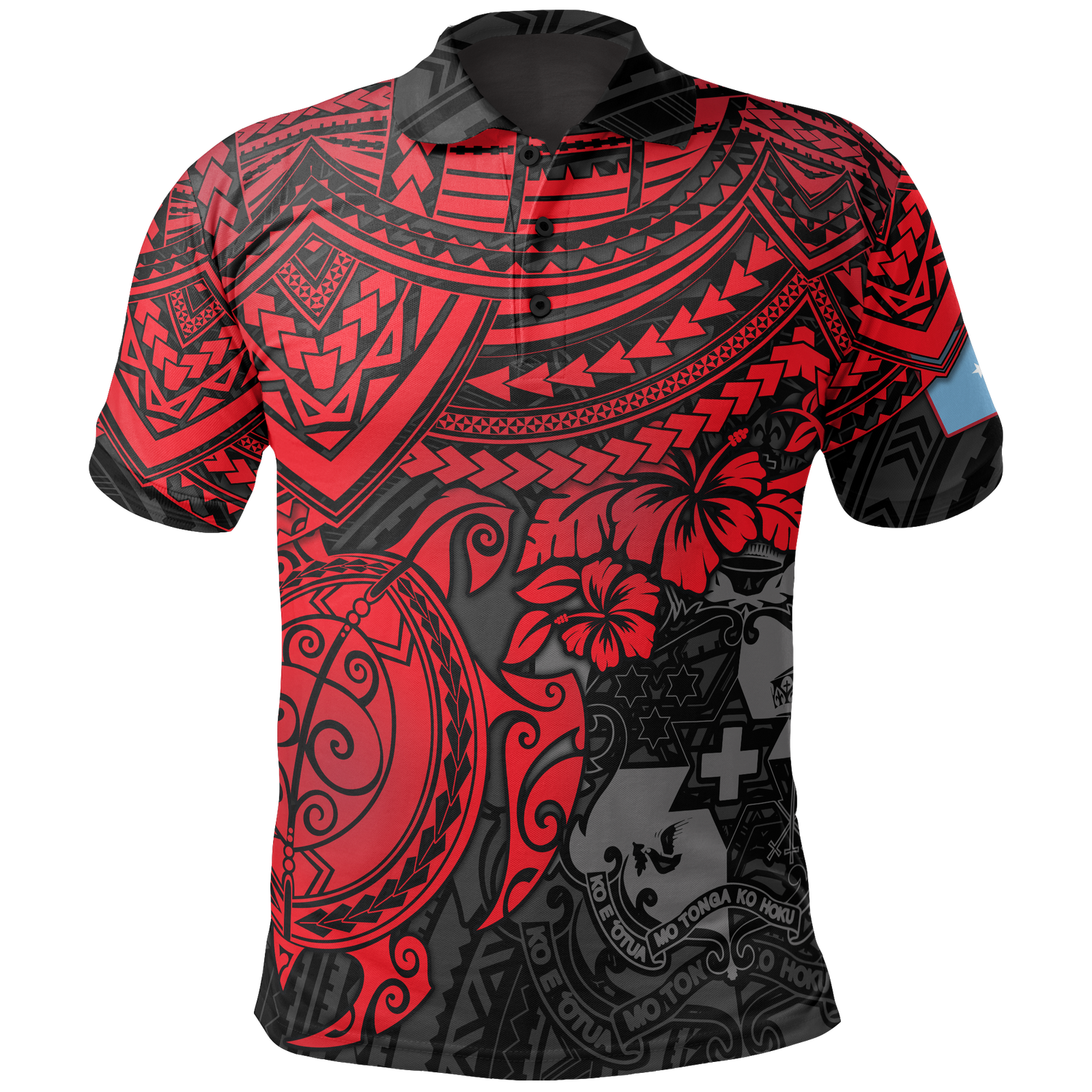 Tonga Polo Shirt Tongan Coat Of Arms Red Turtle Hibiscus Unisex RED - Polynesian Pride