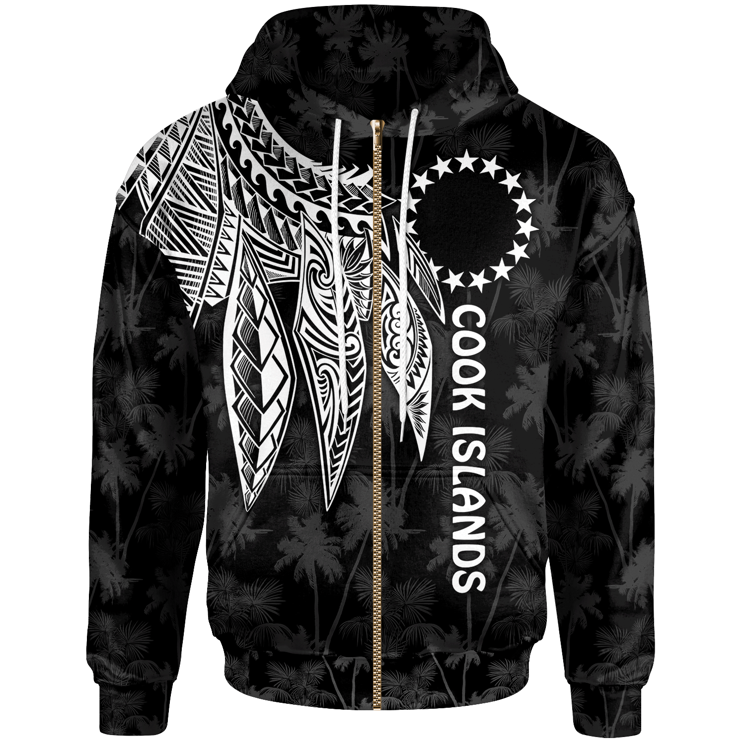 Cook Islands Zip up Hoodie Polynesian Wings (White) Unisex White - Polynesian Pride