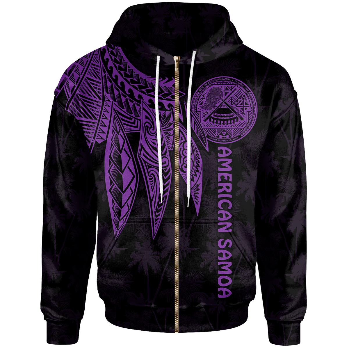 American Samoa Zip up Hoodie Polynesian Wings (Purple) Unisex Purple - Polynesian Pride
