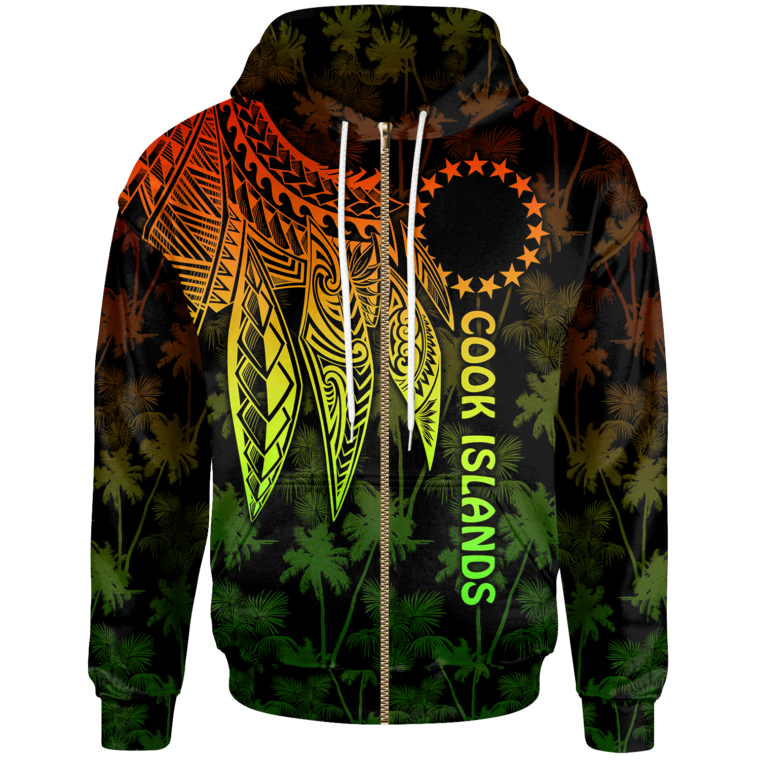 Cook Islands Zip up Hoodie Polynesian Wings (Reggae) Unisex Reggae - Polynesian Pride